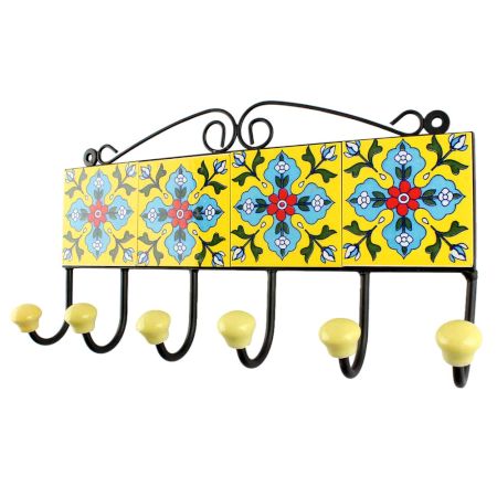 Turquoise Floral Ceramic Tile Wall Hook Online